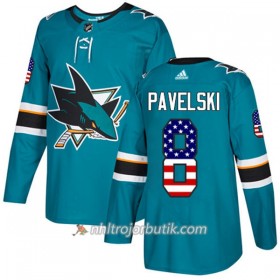 Män Ishockey San Jose Sharks Tröja Joe Pavelski 8 Adidas 2017-2018 Teal USA Flag Fashion Authentic